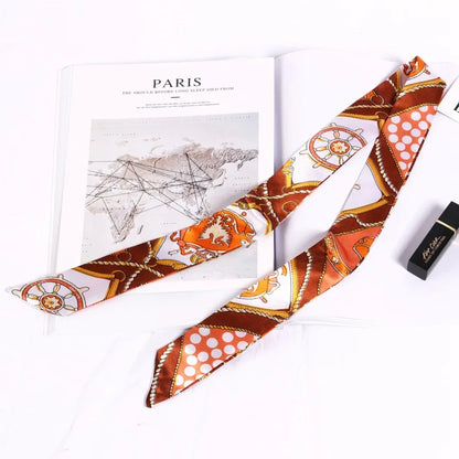 Florienne Printed Skinny Scarf – Women’s Long Hair & Neck Ribbon | Handbag Handle Scarf | Multifunctional Fashion Accessory