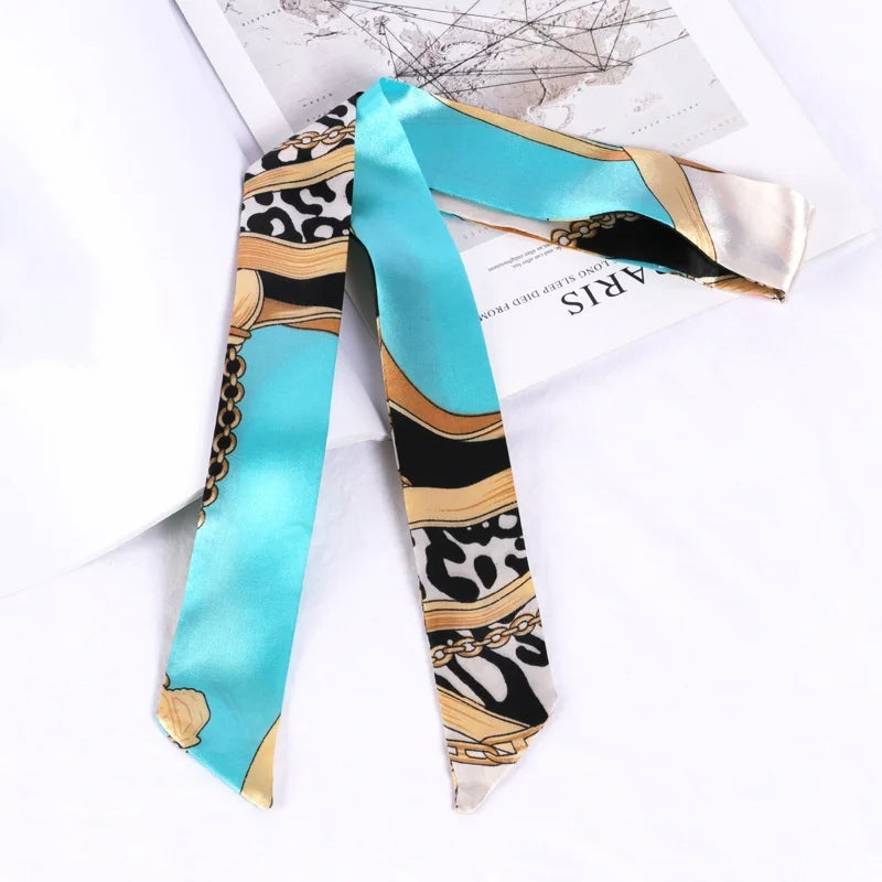 Florienne Printed Skinny Scarf – Women’s Long Hair & Neck Ribbon | Handbag Handle Scarf | Multifunctional Fashion Accessory