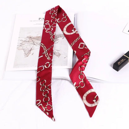 Florienne Printed Skinny Scarf – Women’s Long Hair & Neck Ribbon | Handbag Handle Scarf | Multifunctional Fashion Accessory