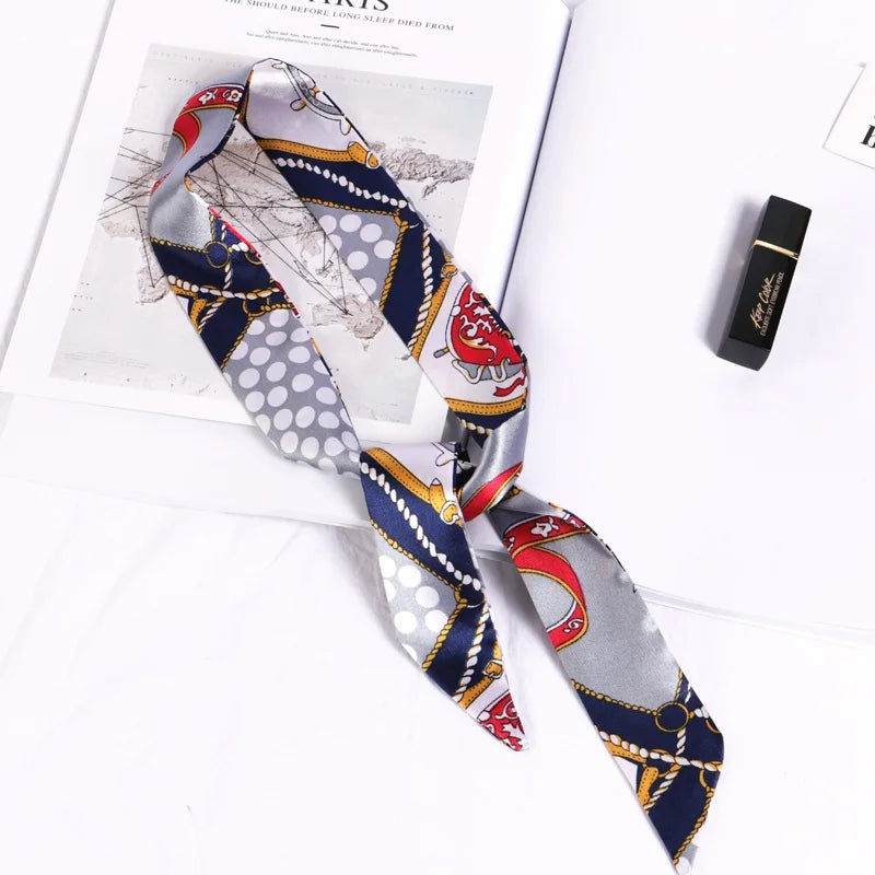 Florienne Printed Skinny Scarf – Women’s Long Hair & Neck Ribbon | Handbag Handle Scarf | Multifunctional Fashion Accessory