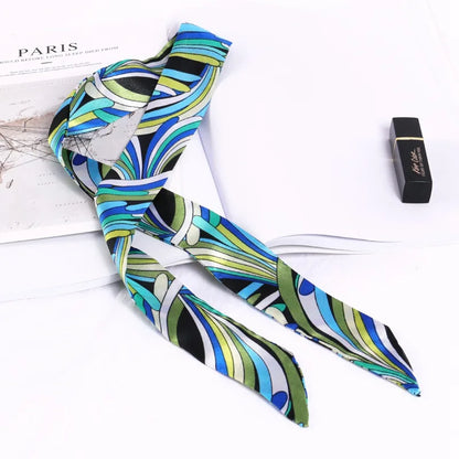 Florienne Printed Skinny Scarf – Women’s Long Hair & Neck Ribbon | Handbag Handle Scarf | Multifunctional Fashion Accessory