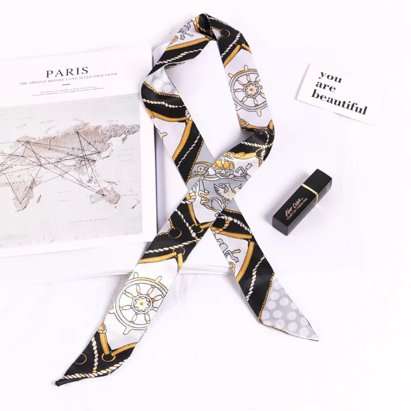Florienne Printed Skinny Scarf – Women’s Long Hair & Neck Ribbon | Handbag Handle Scarf | Multifunctional Fashion Accessory