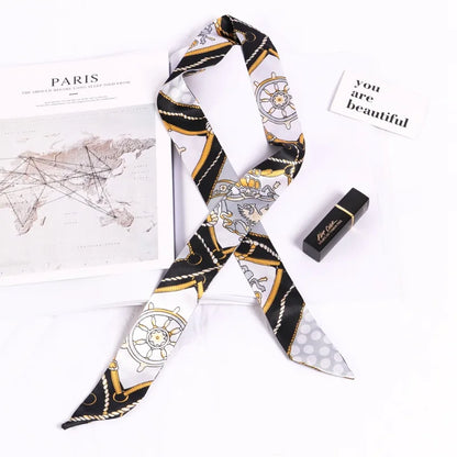 Florienne Printed Skinny Scarf – Women’s Long Hair & Neck Ribbon | Handbag Handle Scarf | Multifunctional Fashion Accessory