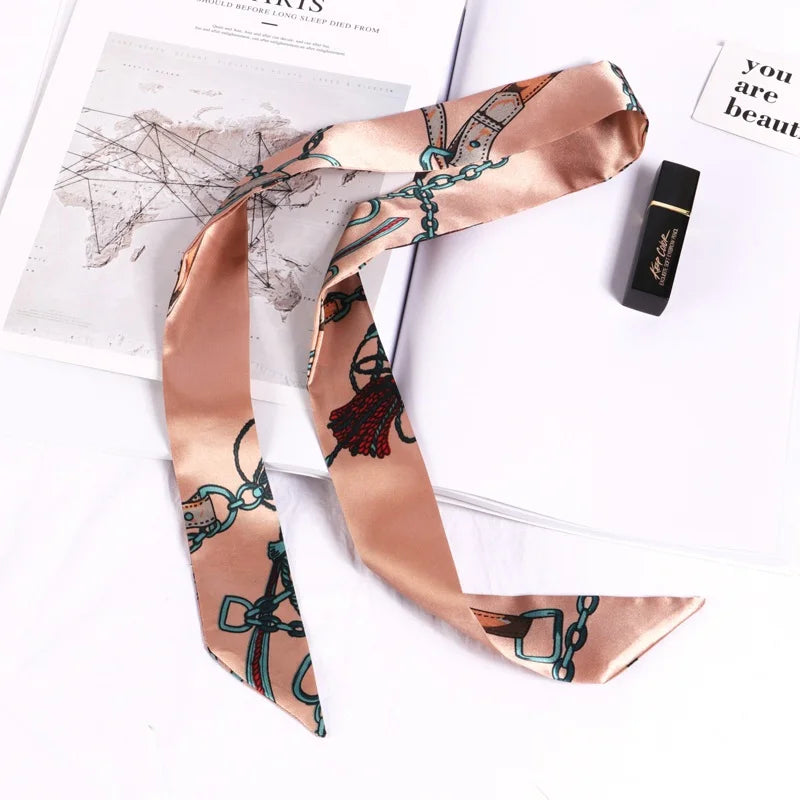 Florienne Printed Skinny Scarf – Women’s Long Hair & Neck Ribbon | Handbag Handle Scarf | Multifunctional Fashion Accessory