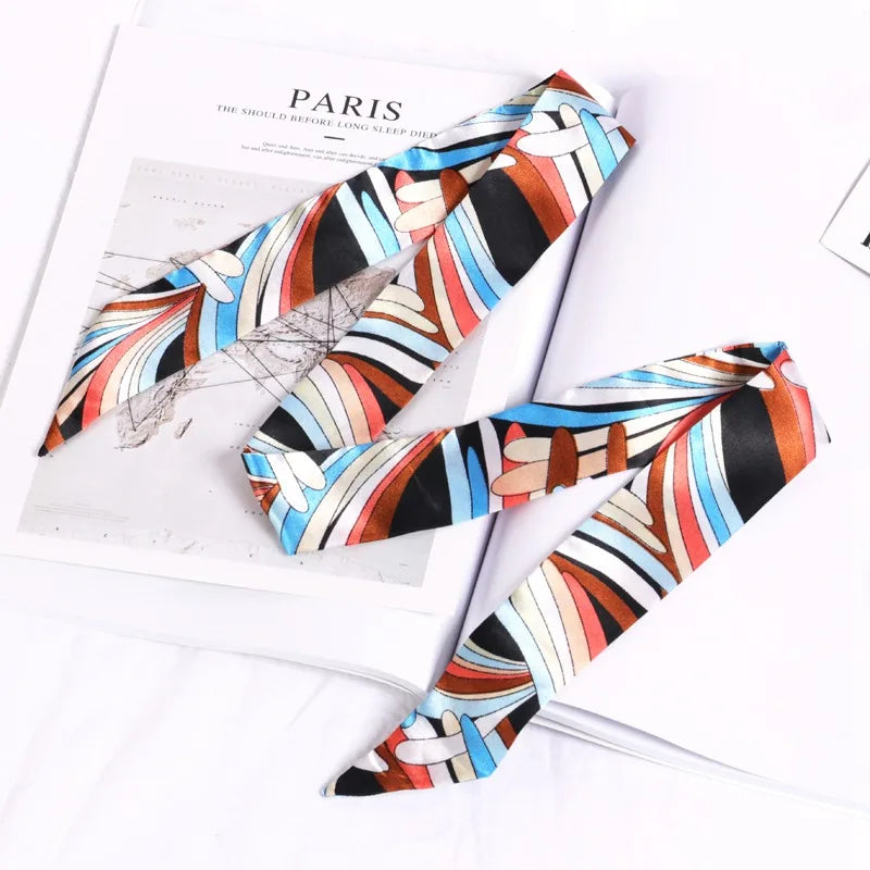 Florienne Printed Skinny Scarf – Women’s Long Hair & Neck Ribbon | Handbag Handle Scarf | Multifunctional Fashion Accessory