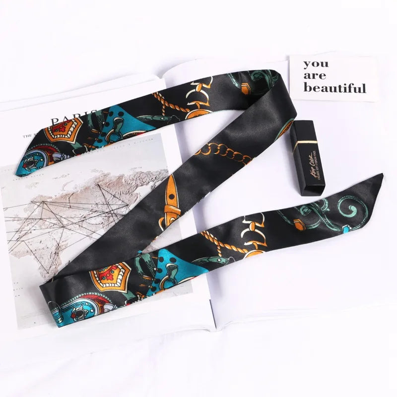 Florienne Printed Skinny Scarf – Women’s Long Hair & Neck Ribbon | Handbag Handle Scarf | Multifunctional Fashion Accessory
