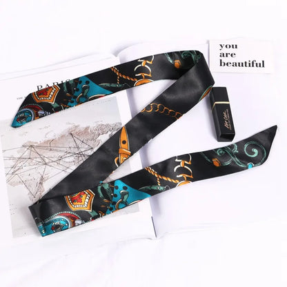 Florienne Printed Skinny Scarf – Women’s Long Hair & Neck Ribbon | Handbag Handle Scarf | Multifunctional Fashion Accessory