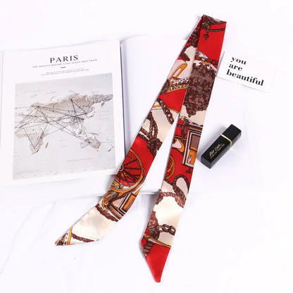Florienne Printed Skinny Scarf – Women’s Long Hair & Neck Ribbon | Handbag Handle Scarf | Multifunctional Fashion Accessory
