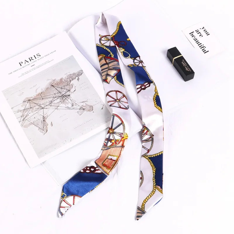 Florienne Printed Skinny Scarf – Women’s Long Hair & Neck Ribbon | Handbag Handle Scarf | Multifunctional Fashion Accessory