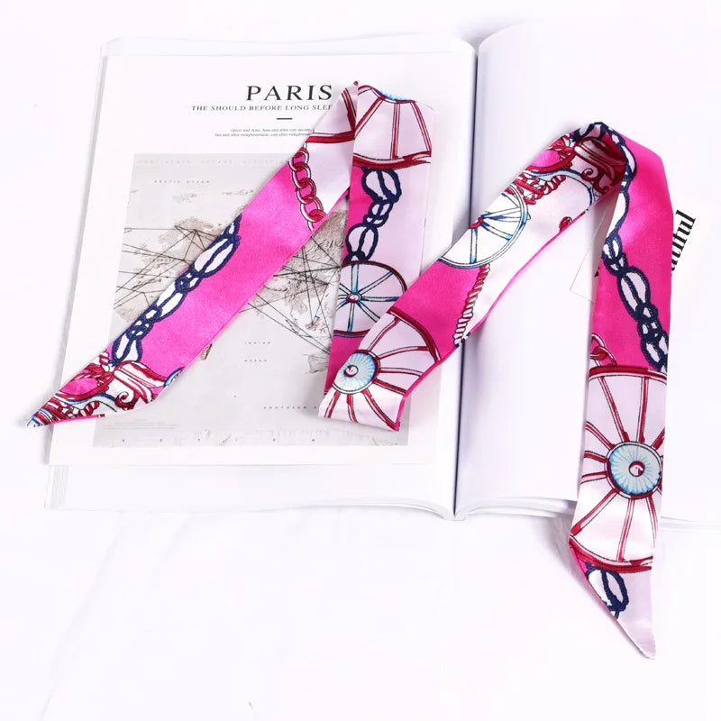 Florienne Printed Skinny Scarf – Women’s Long Hair & Neck Ribbon | Handbag Handle Scarf | Multifunctional Fashion Accessory