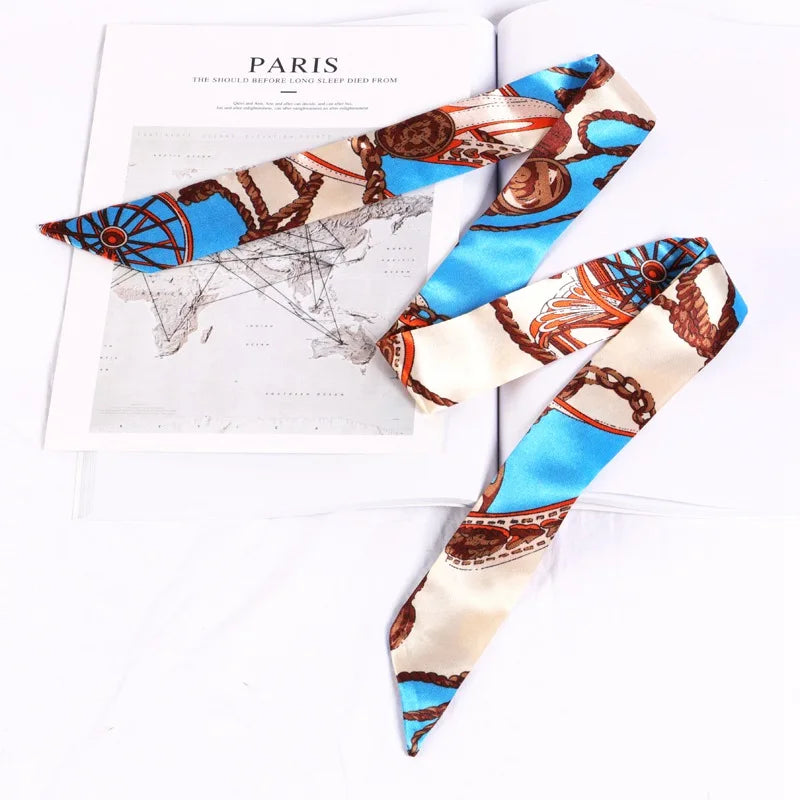 Florienne Printed Skinny Scarf – Women’s Long Hair & Neck Ribbon | Handbag Handle Scarf | Multifunctional Fashion Accessory
