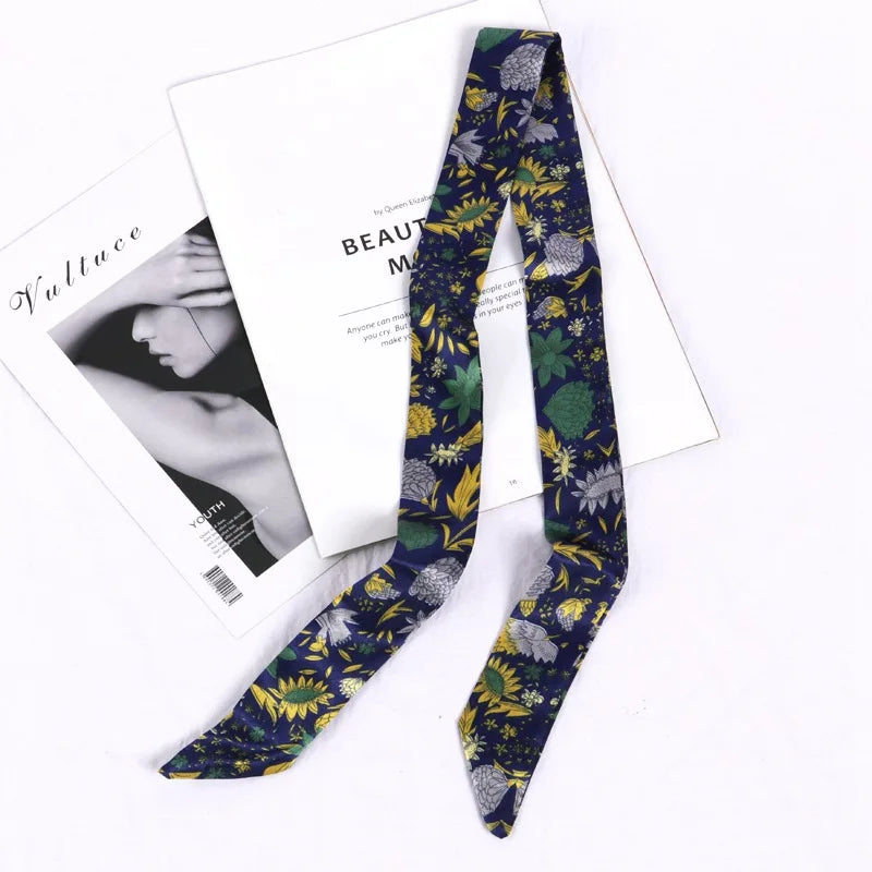 Florienne Printed Skinny Scarf – Women’s Long Hair & Neck Ribbon | Handbag Handle Scarf | Multifunctional Fashion Accessory