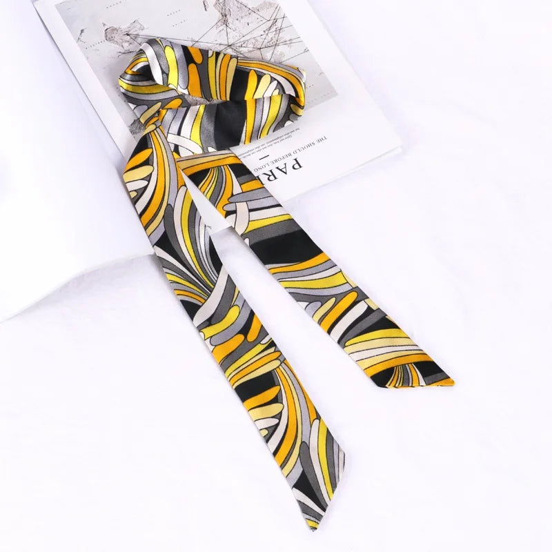 Florienne Printed Skinny Scarf – Women’s Long Hair & Neck Ribbon | Handbag Handle Scarf | Multifunctional Fashion Accessory