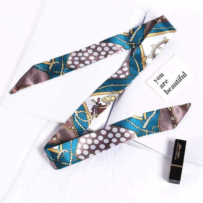 Florienne Printed Skinny Scarf – Women’s Long Hair & Neck Ribbon | Handbag Handle Scarf | Multifunctional Fashion Accessory