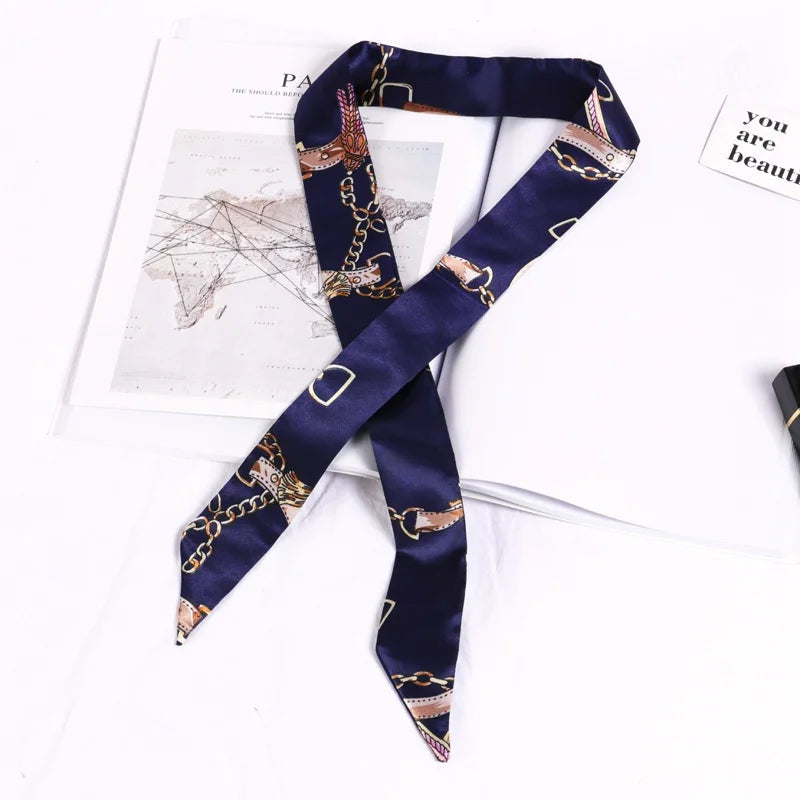 Florienne Printed Skinny Scarf – Women’s Long Hair & Neck Ribbon | Handbag Handle Scarf | Multifunctional Fashion Accessory