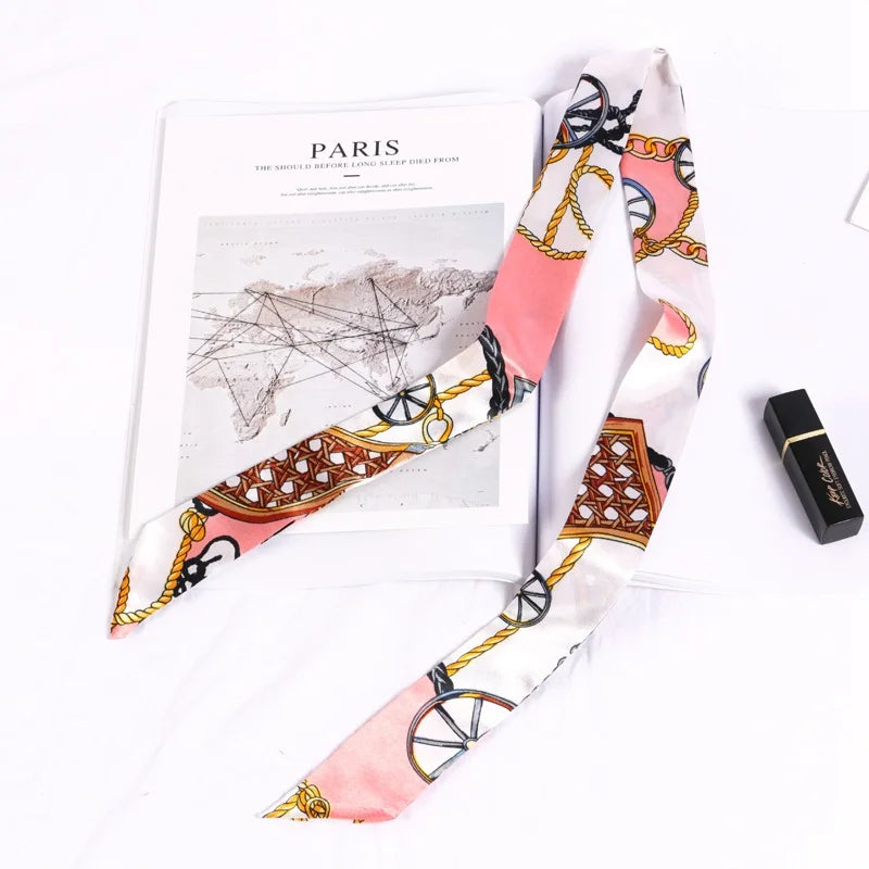 Florienne Printed Skinny Scarf – Women’s Long Hair & Neck Ribbon | Handbag Handle Scarf | Multifunctional Fashion Accessory