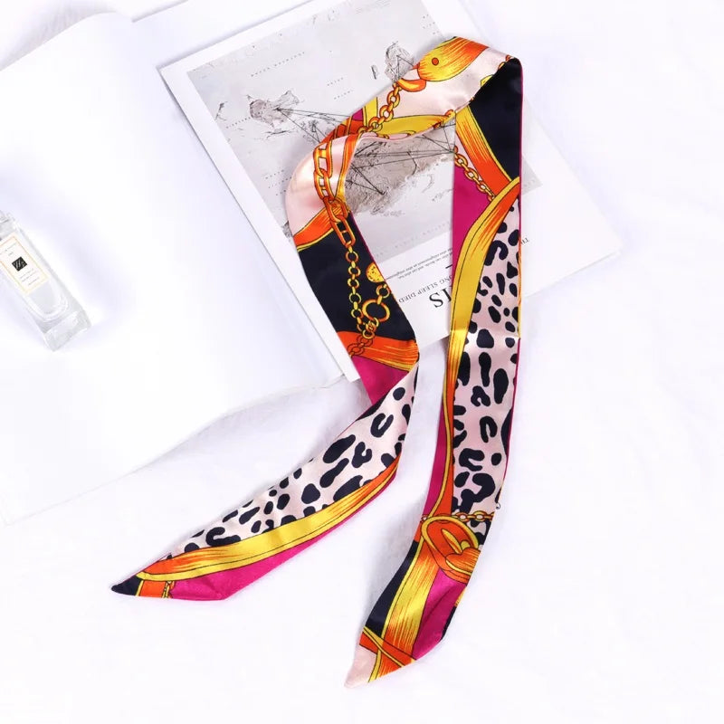 Florienne Printed Skinny Scarf – Women’s Long Hair & Neck Ribbon | Handbag Handle Scarf | Multifunctional Fashion Accessory