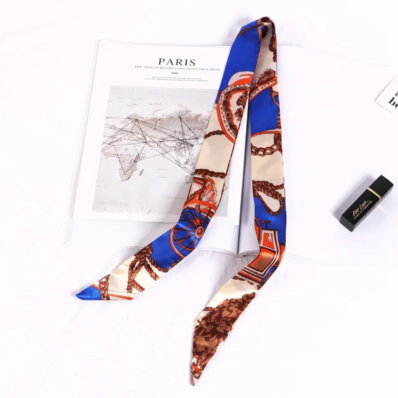 Florienne Printed Skinny Scarf – Women’s Long Hair & Neck Ribbon | Handbag Handle Scarf | Multifunctional Fashion Accessory