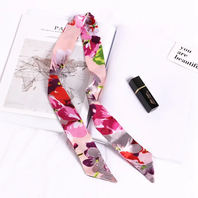 Florienne Printed Skinny Scarf – Women’s Long Hair & Neck Ribbon | Handbag Handle Scarf | Multifunctional Fashion Accessory
