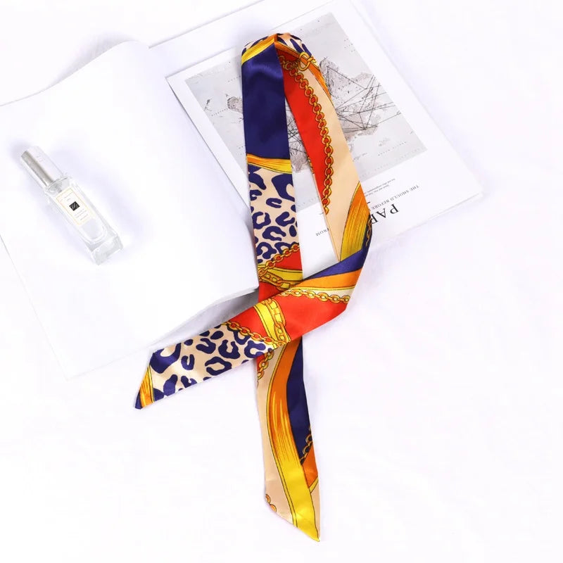 Florienne Printed Skinny Scarf – Women’s Long Hair & Neck Ribbon | Handbag Handle Scarf | Multifunctional Fashion Accessory
