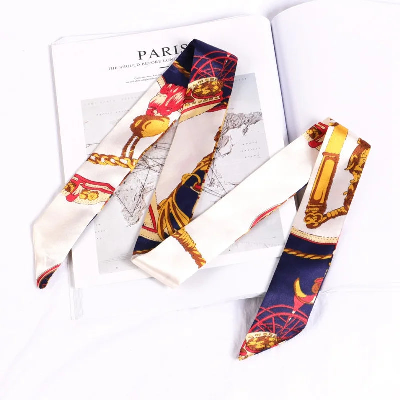 Florienne Printed Skinny Scarf – Women’s Long Hair & Neck Ribbon | Handbag Handle Scarf | Multifunctional Fashion Accessory