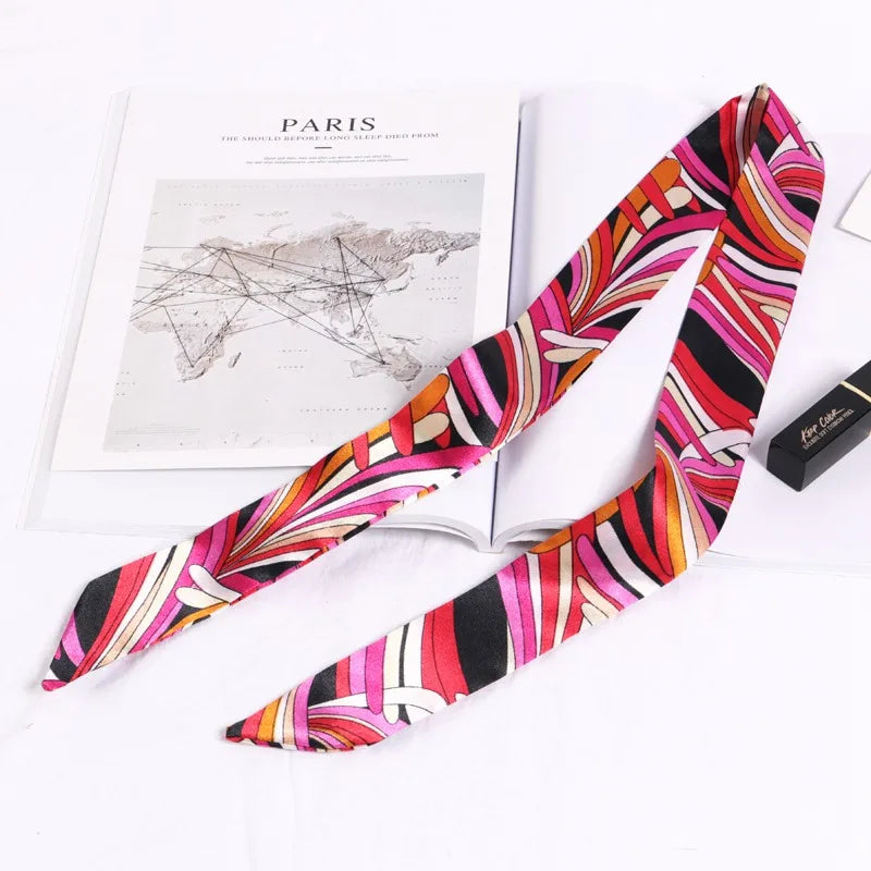 Florienne Printed Skinny Scarf – Women’s Long Hair & Neck Ribbon | Handbag Handle Scarf | Multifunctional Fashion Accessory