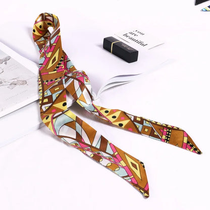 Florienne Printed Skinny Scarf – Women’s Long Hair & Neck Ribbon | Handbag Handle Scarf | Multifunctional Fashion Accessory