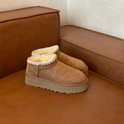 Sorella Cow Suede Winter Ankle Boots – Women’s Plush-Lined Snow Boots | Rubber Sole Slip-On Shoes | Warm Flat Winter Boots