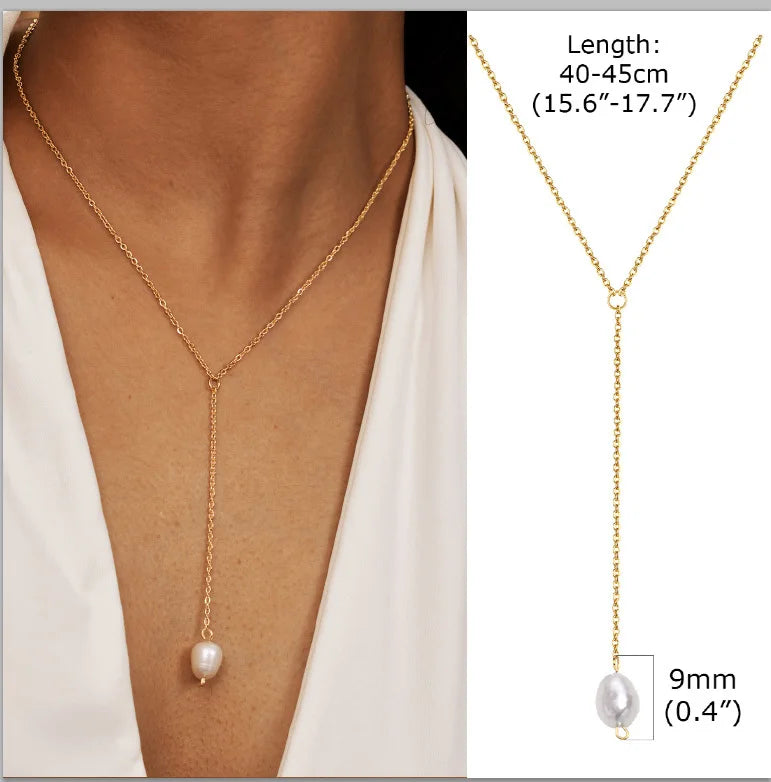Aurelia Y-Drop Lariat Necklace – Gold-Plated Stainless Steel Necklace | Cubic Zirconia Drop Pendant | Dainty Layered Jewellery for Women