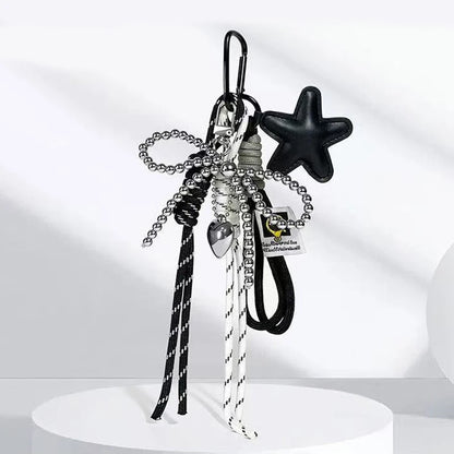 LumiBow Bow & Star Bag Charm – Nylon Keychain Pendant | Lightweight Backpack Decoration | Cute Handbag Accessory