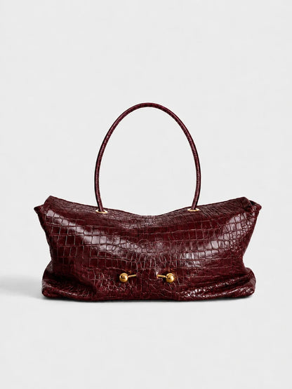 Corvessa Croc-Embossed Slouchy Tote Bag – Women’s Large PU Leather Shoulder Bag | Soft Spacious Design | Gold-Tone Hardware