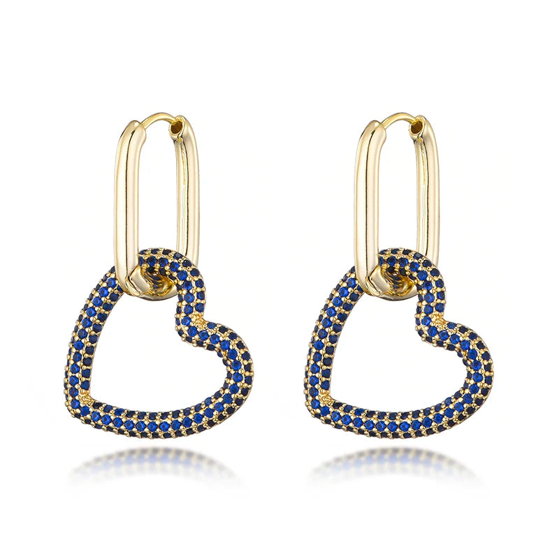 Amorette Heart Zircon Geometric Hoop Earrings – Gold-Tone Oval & Rectangle Drops | Colourful Crystal Jewellery | Elegant Women’s Earrings