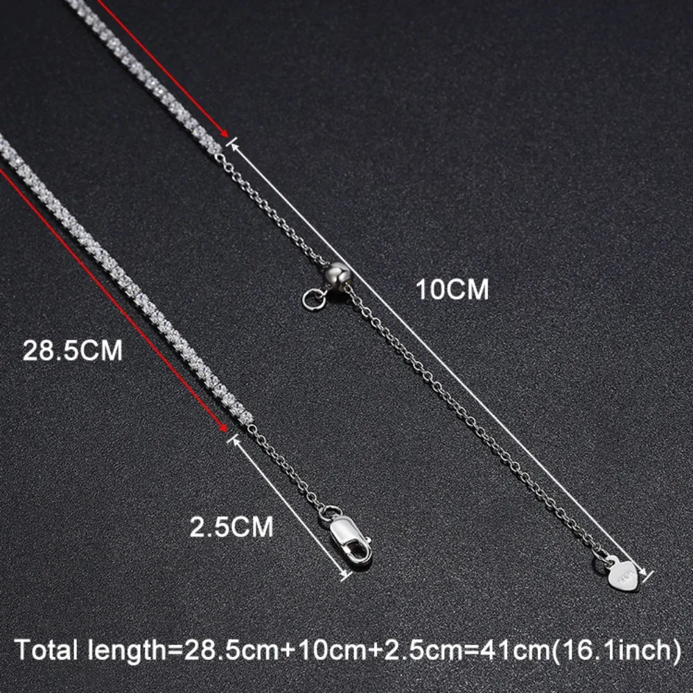 Celestia 2mm Moissanite Tennis Necklace – 925 Sterling Silver Choker |D-Colour Brilliant Stones | Adjustable Fine Jewellery for Women