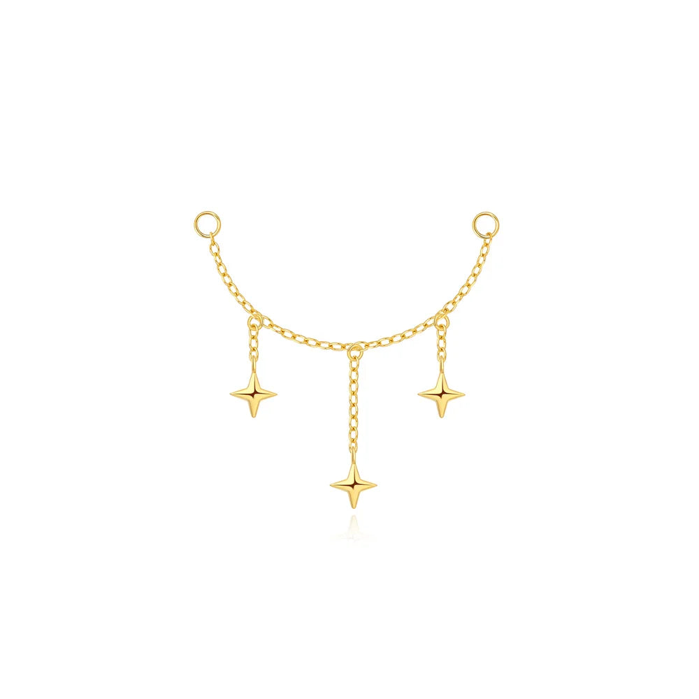 Elarisse 925 Sterling Silver Zircon Chain Stud – Women’s Flat-Back Piercing Earring | Kite Stone & Star Tassel Detail | Fine Jewellery