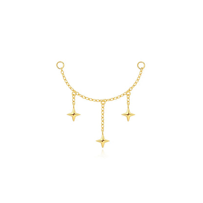 Elarisse 925 Sterling Silver Zircon Chain Stud – Women’s Flat-Back Piercing Earring | Kite Stone & Star Tassel Detail | Fine Jewellery
