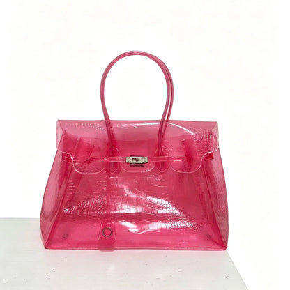 Crocelle Crocodile-Effect Jelly Tote Bag – Women’s Transparent PVC Shoulder Handbag | Candy Colour Large Tote | Chic Underarm Bag