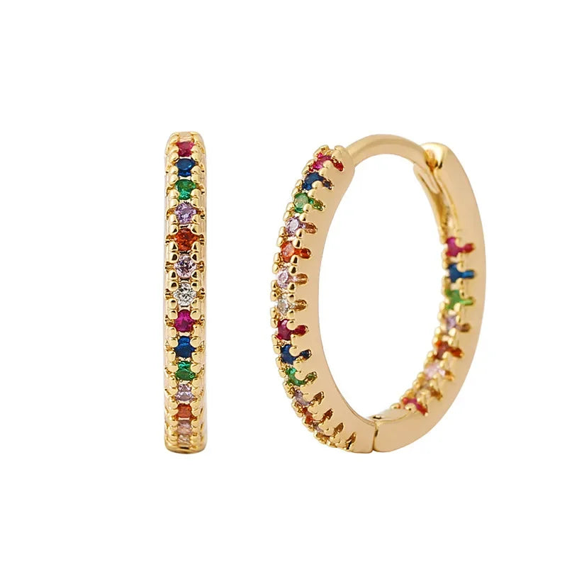 LioraLuxe Colour Zircon Hoop Earrings – Gold-Tone Women’s Earrings | Random Colour Cubic Zirconia | Luxury-Inspired Statement Jewellery
