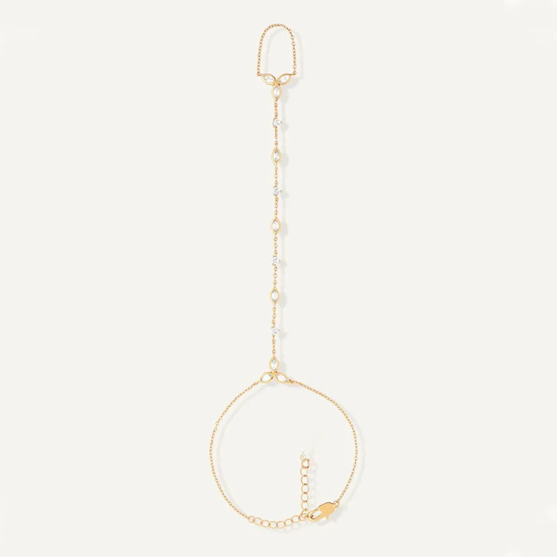 ElaraDrop Zircon Finger Chain Bracelet – Stainless Steel Hand Jewellery | Water Droplet Charm | Minimalist Women’s Statement Bracelet