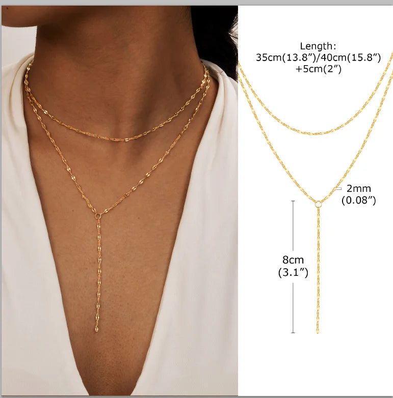 Aurelia Y-Drop Lariat Necklace – Gold-Plated Stainless Steel Necklace | Cubic Zirconia Drop Pendant | Dainty Layered Jewellery for Women