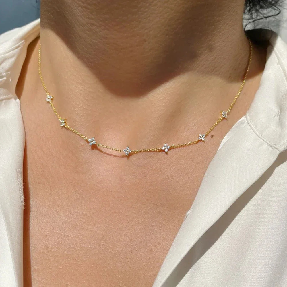 Aurelle Clover Zircon Necklace – 18K Gold-Plated Stainless Steel Chain | Four-Leaf Clover Jewellery | Elegant Women’s Gift