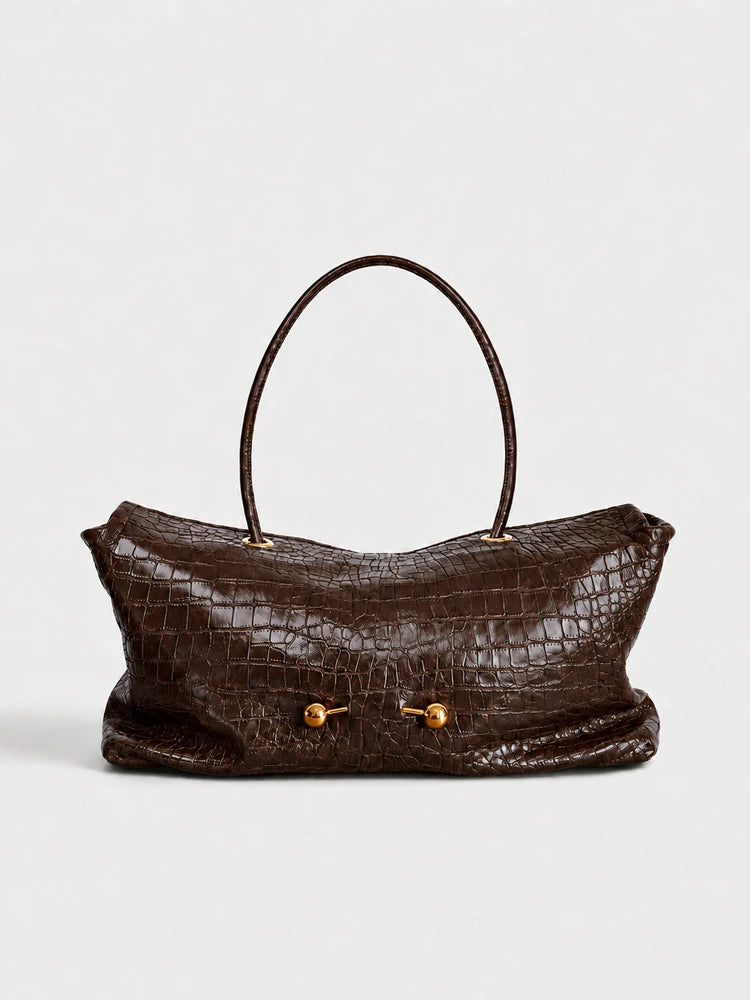 Corvessa Croc-Embossed Slouchy Tote Bag – Women’s Large PU Leather Shoulder Bag | Soft Spacious Design | Gold-Tone Hardware