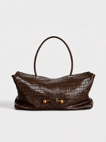 Corvessa Croc-Embossed Slouchy Tote Bag – Women’s Large PU Leather Shoulder Bag | Soft Spacious Design | Gold-Tone Hardware