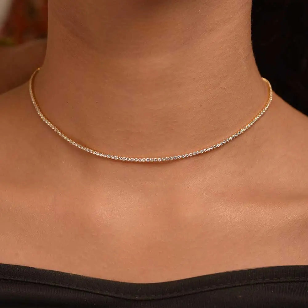 Celestia 2mm Moissanite Tennis Necklace – 925 Sterling Silver Choker |D-Colour Brilliant Stones | Adjustable Fine Jewellery for Women