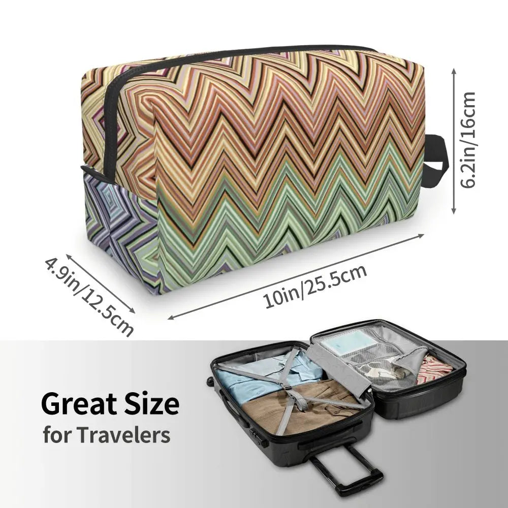 Zivelle Chevron Cosmetic Bag – Women's Zigzag Makeup Organiser | Lightweight Polyester Toiletry Pouch | Travel Beauty Storage Case