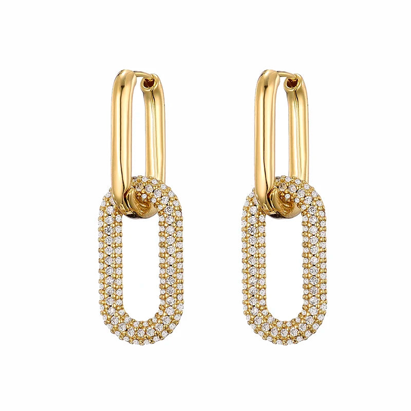 Avelisse Geometric Zircon Hoop Earrings – Gold-Tone Oval & Rectangle Drop Earrings | Colourful Cubic Zirconia | Elegant Women’s Jewellery