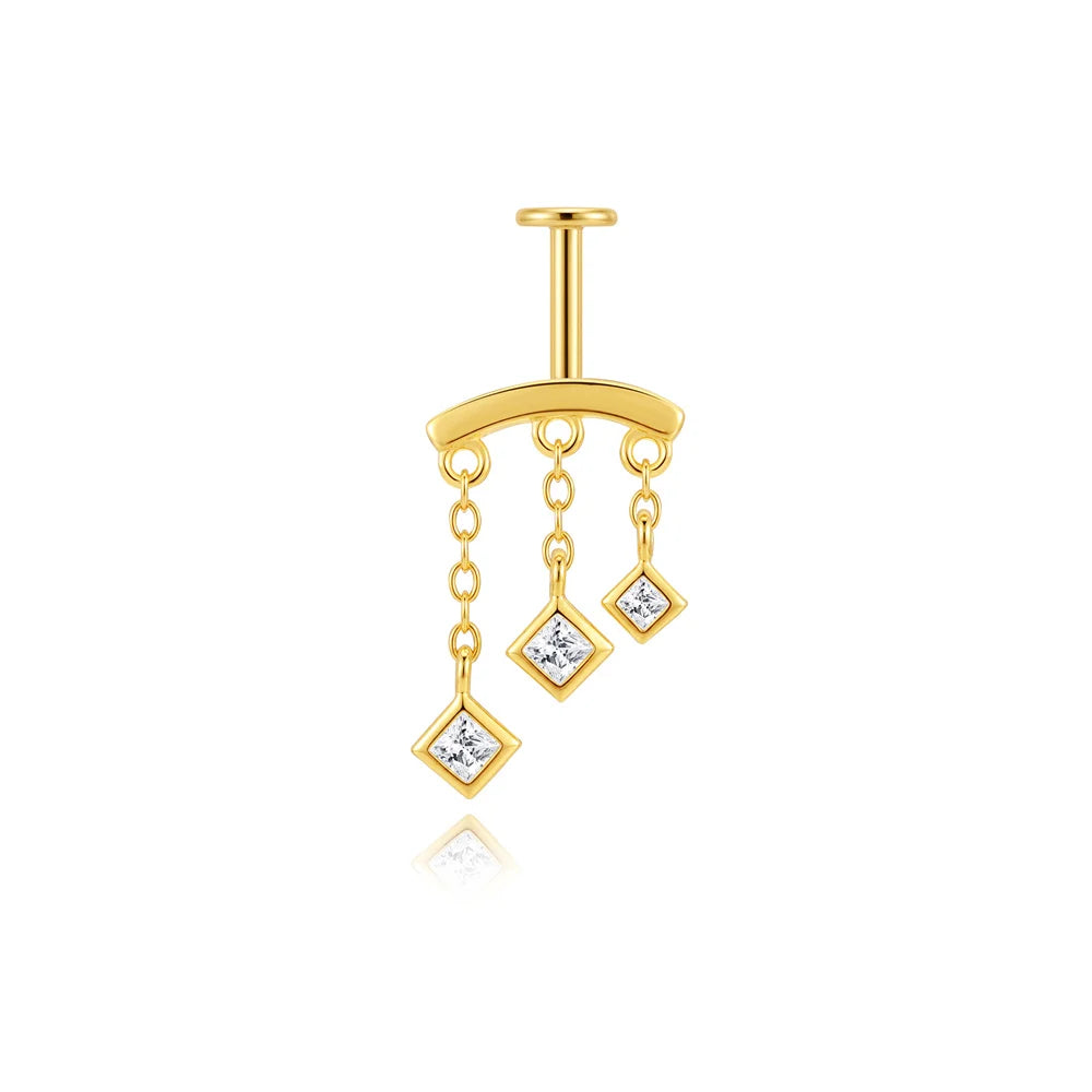 Elarisse 925 Sterling Silver Zircon Chain Stud – Women’s Flat-Back Piercing Earring | Kite Stone & Star Tassel Detail | Fine Jewellery