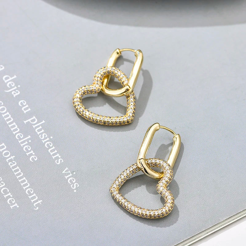 Amorette Heart Zircon Geometric Hoop Earrings – Gold-Tone Oval & Rectangle Drops | Colourful Crystal Jewellery | Elegant Women’s Earrings