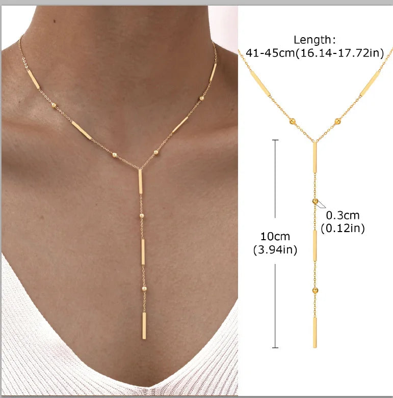 Aurelia Y-Drop Lariat Necklace – Gold-Plated Stainless Steel Necklace | Cubic Zirconia Drop Pendant | Dainty Layered Jewellery for Women