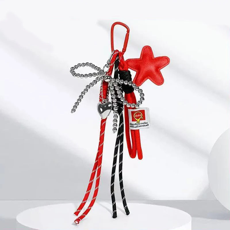 LumiBow Bow & Star Bag Charm – Nylon Keychain Pendant | Lightweight Backpack Decoration | Cute Handbag Accessory