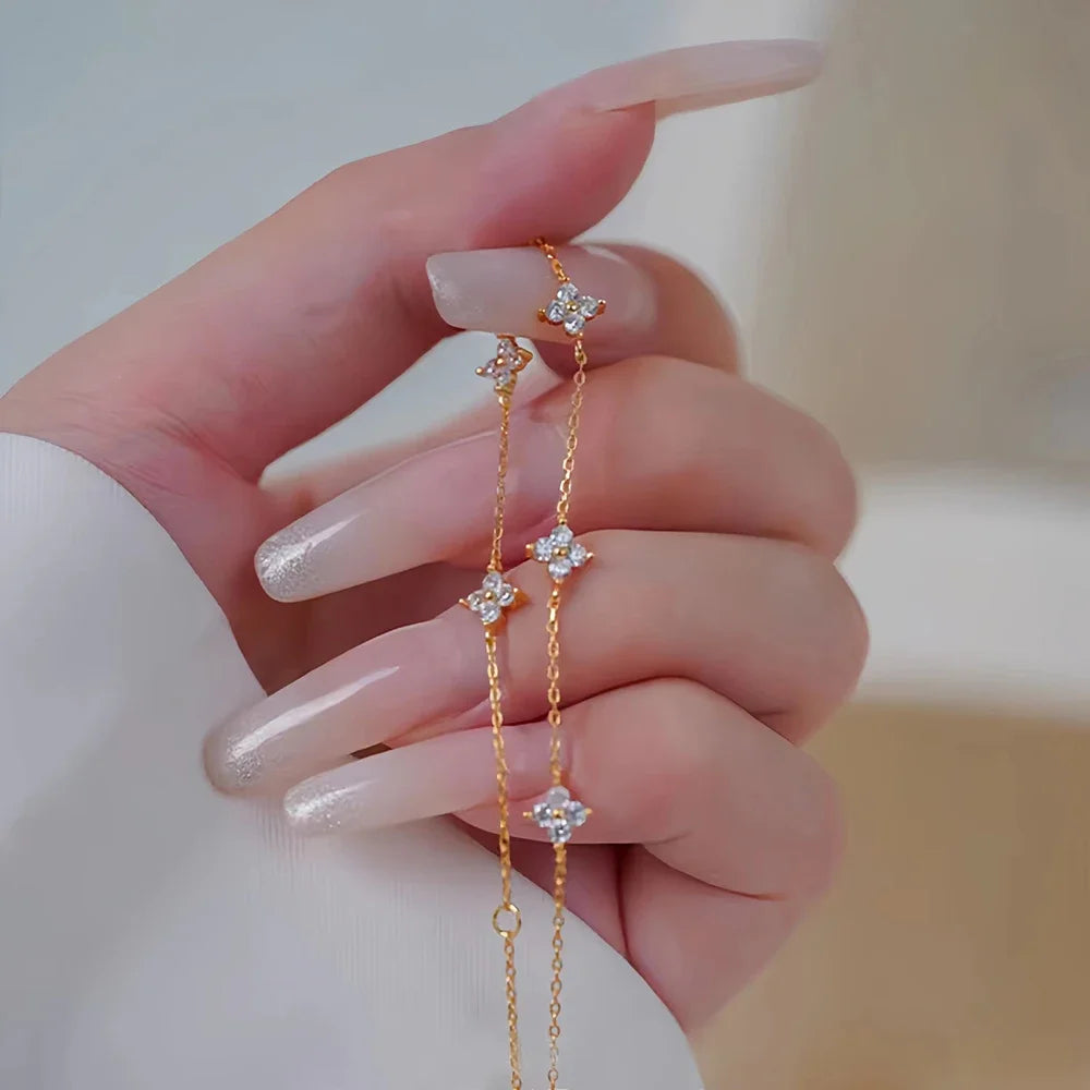 Aurelle Clover Zircon Necklace – 18K Gold-Plated Stainless Steel Chain | Four-Leaf Clover Jewellery | Elegant Women’s Gift